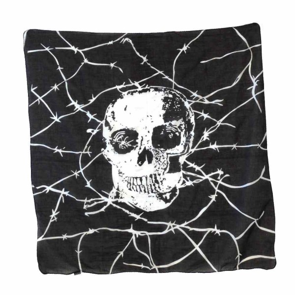 Baumwolltuch mit Stacheldraht Totenkopf Muster in Schwarz Weiß
