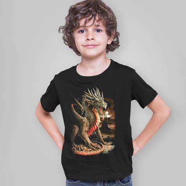 Schwarz Drachen Kämpfer Kinder T-Shirt
