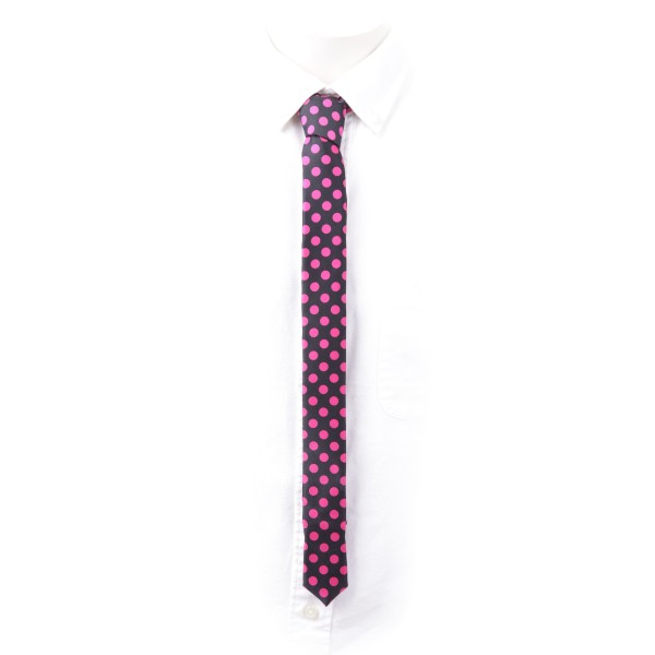 Schmale Schwarze Krawatte mit Pinken Punkten Aufdruck