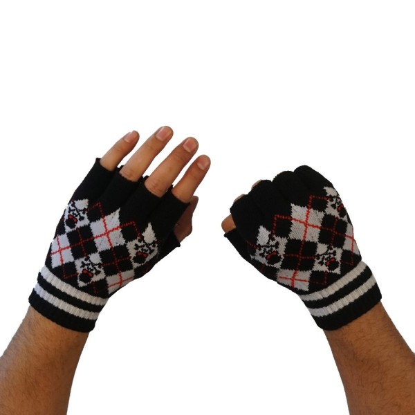 Fingerlose Handschuhe Rautenmuster Piratenkopf