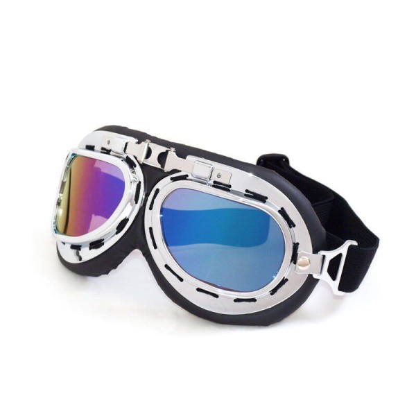 Retro Design Bikerbrille mit Regenbogen Gläsern