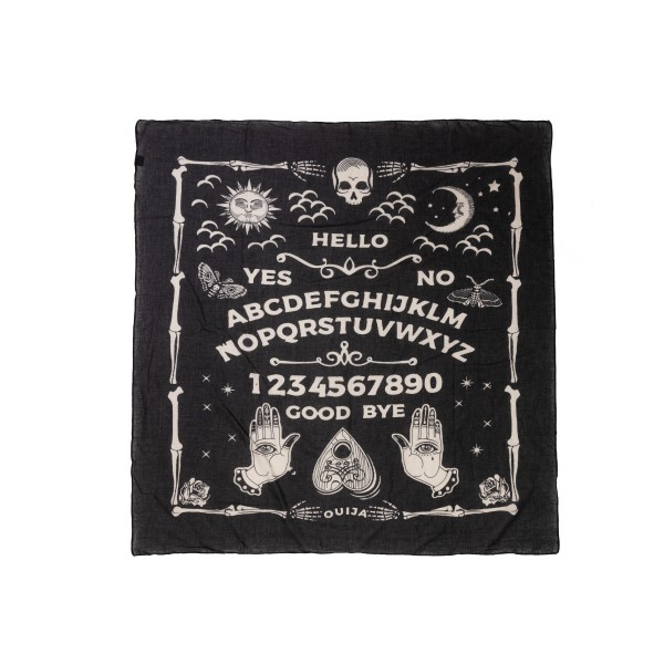 Baumwolltuch mit Ouija Ocult Muster in Schwarz Weiß
