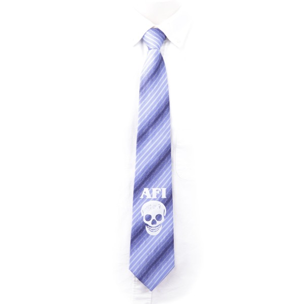 Krawatte Blau gestreift mit einem weißen Totenkopf Muster
