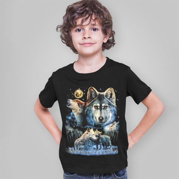 Glow in the Dark Kinder Shirt Schwarz Howlin Wolf