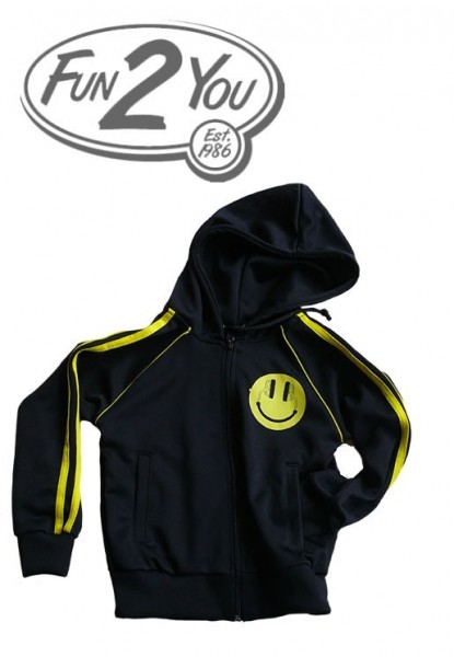 Kinder Zipper Trainings Jacke in Schwarz mit Gelben Aufdruck