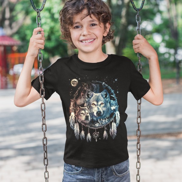 Schwarz Wolf Kinder T-Shirt
