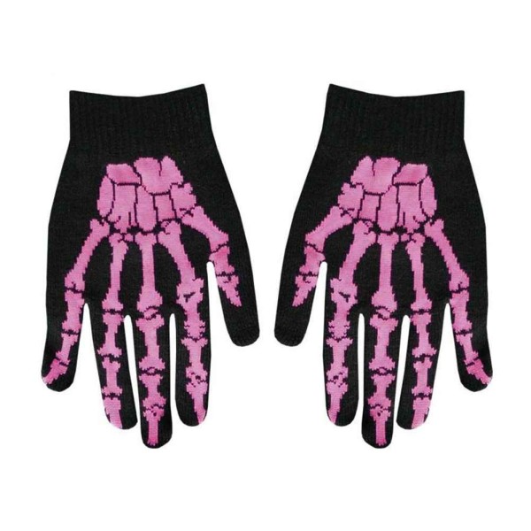 Gewebte Winter Handschuhe Creepy Skelett Pink Design