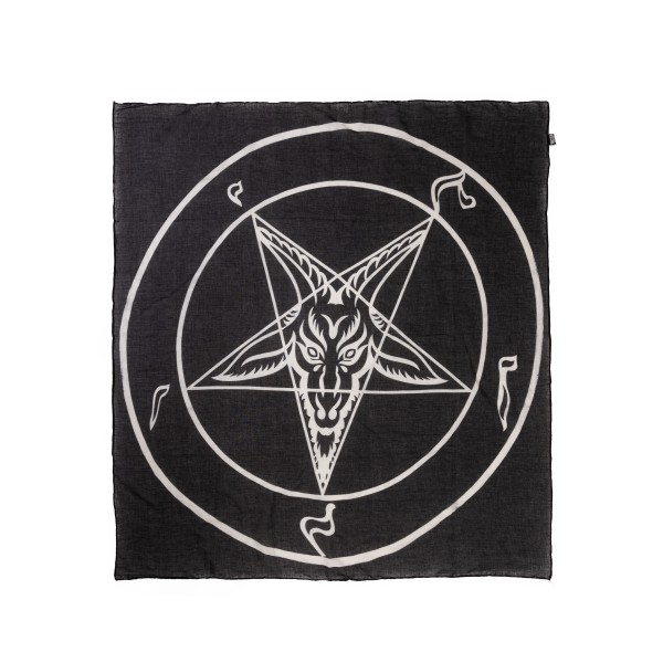 Baumwolltuch mit Baphomet Pentagram Ocult Muster in Schwarz Weiß