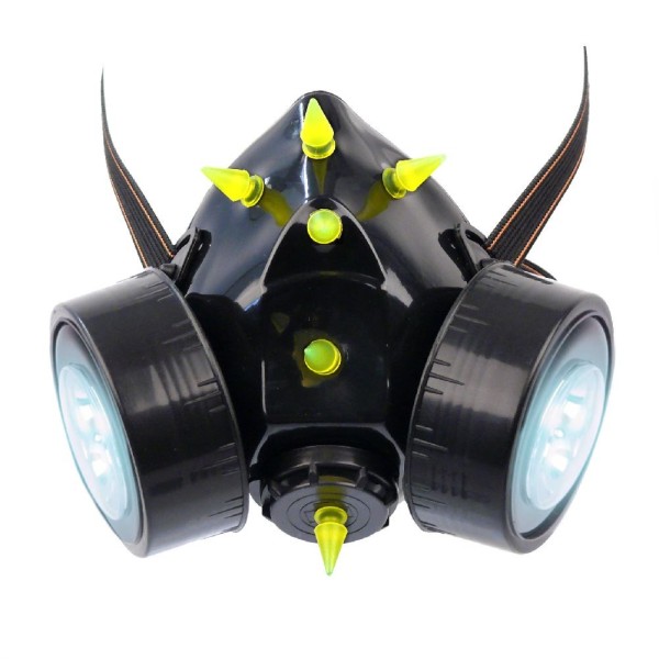 Gasmaske mit Gelben UV Spikes und LED Licht