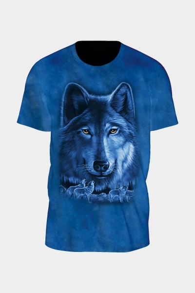 Tie-Dye Blau einsamer Wolf T-Shirt