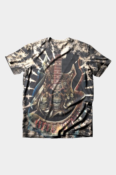 Tie-Dye mit Totenkopf in Gitarre Rock Metall T-Shirt