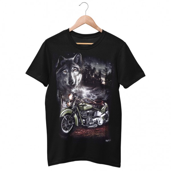 Wild Motiv Shirt Schwarz Wolfsrudel Biker